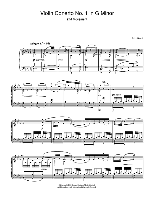 Preview Max Bruch Violin Concerto No.1 In G Minor (2nd Movement) Classical sheet music, notes and chords for Piano, SKU: 33681 sheet music, piano notes, chords, guitar tabs, score, transpose, transcribe, how to play, guide, download, learn, tutorial, progression, song, artist, awards, billboard, mtv, vh1, tour, single, album, release