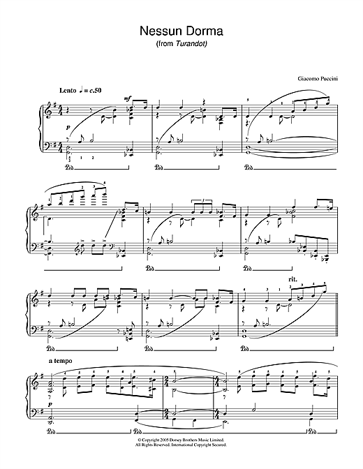 Preview Giacomo Puccini Nessun Dorma (from Turandot) Classical sheet music, notes and chords for Piano, SKU: 33684 sheet music, piano notes, chords, guitar tabs, score, transpose, transcribe, how to play, guide, download, learn, tutorial, progression, song, artist, awards, billboard, mtv, vh1, tour, single, album, release