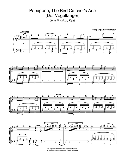 Preview Wolfgang Amadeus Mozart Papageno, The Bird Catcher's Aria (Der Vogelfänger) (from The Magic Flute) Classical sheet music, notes and chords for Piano, SKU: 33685 sheet music, piano notes, chords, guitar tabs, score, transpose, transcribe, how to play, guide, download, learn, tutorial, progression, song, artist, awards, billboard, mtv, vh1, tour, single, album, release