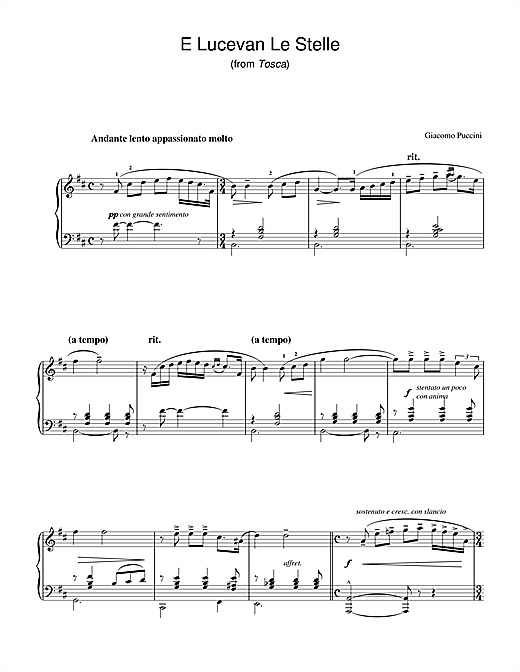 Preview Giacomo Puccini E Lucevan Le Stelle (from Tosca) Classical sheet music, notes and chords for Piano, SKU: 33690 sheet music, piano notes, chords, guitar tabs, score, transpose, transcribe, how to play, guide, download, learn, tutorial, progression, song, artist, awards, billboard, mtv, vh1, tour, single, album, release