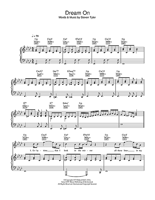 Preview Aerosmith Dream On Rock sheet music, notes and chords for Piano, Vocal & Guitar, SKU: 33723 sheet music, piano notes, chords, guitar tabs, score, transpose, transcribe, how to play, guide, download, learn, tutorial, progression, song, artist, awards, billboard, mtv, vh1, tour, single, album, release