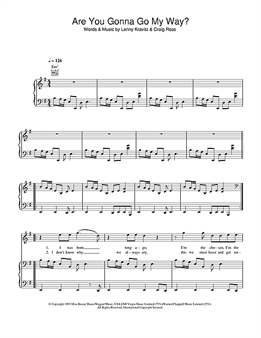 Preview Lenny Kravitz Are You Gonna Go My Way? Rock sheet music, notes and chords for Piano, Vocal & Guitar, SKU: 33725 sheet music, piano notes, chords, guitar tabs, score, transpose, transcribe, how to play, guide, download, learn, tutorial, progression, song, artist, awards, billboard, mtv, vh1, tour, single, album, release