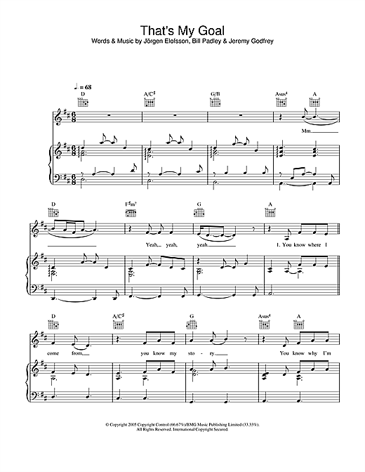 Preview Shayne Ward That's My Goal Pop sheet music, notes and chords for Piano, Vocal & Guitar (Right-Hand Melody), SKU: 33739 sheet music, piano notes, chords, guitar tabs, score, transpose, transcribe, how to play, guide, download, learn, tutorial, progression, song, artist, awards, billboard, mtv, vh1, tour, single, album, release