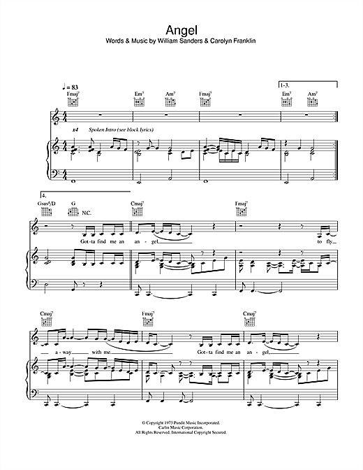 Preview Aretha Franklin Angel Soul sheet music, notes and chords for Piano, Vocal & Guitar (Right-Hand Melody), SKU: 33740 sheet music, piano notes, chords, guitar tabs, score, transpose, transcribe, how to play, guide, download, learn, tutorial, progression, song, artist, awards, billboard, mtv, vh1, tour, single, album, release