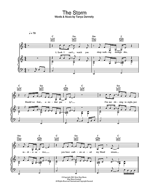 Preview Tanya Donnelly The Storm Rock sheet music, notes and chords for Piano, Vocal & Guitar (Right-Hand Melody), SKU: 33741 sheet music, piano notes, chords, guitar tabs, score, transpose, transcribe, how to play, guide, download, learn, tutorial, progression, song, artist, awards, billboard, mtv, vh1, tour, single, album, release