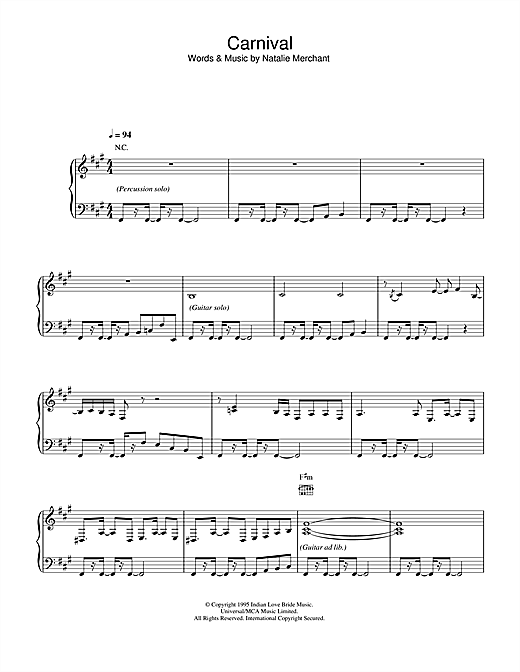 Preview Natalie Merchant Carnival Pop sheet music, notes and chords for Piano, Vocal & Guitar, SKU: 33743 sheet music, piano notes, chords, guitar tabs, score, transpose, transcribe, how to play, guide, download, learn, tutorial, progression, song, artist, awards, billboard, mtv, vh1, tour, single, album, release