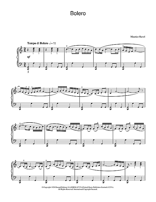 Preview Maurice Ravel Bolero Classical sheet music, notes and chords for Piano, SKU: 33766 sheet music, piano notes, chords, guitar tabs, score, transpose, transcribe, how to play, guide, download, learn, tutorial, progression, song, artist, awards, billboard, mtv, vh1, tour, single, album, release