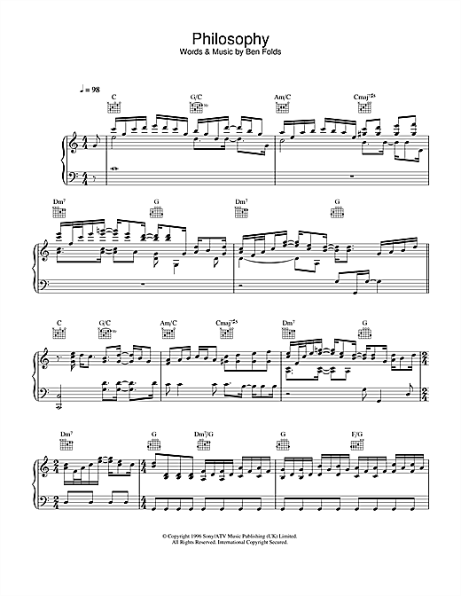 Preview Ben Folds Five Philosophy Rock sheet music, notes and chords for Piano, Vocal & Guitar, SKU: 33773 sheet music, piano notes, chords, guitar tabs, score, transpose, transcribe, how to play, guide, download, learn, tutorial, progression, song, artist, awards, billboard, mtv, vh1, tour, single, album, release