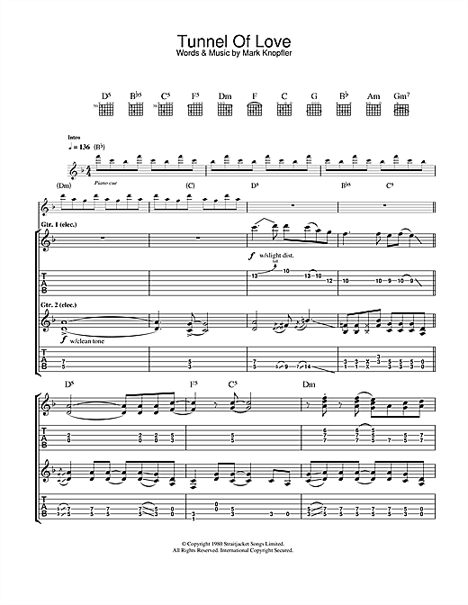 Preview Dire Straits Tunnel Of Love Rock sheet music, notes and chords for Guitar Tab, SKU: 33775 sheet music, piano notes, chords, guitar tabs, score, transpose, transcribe, how to play, guide, download, learn, tutorial, progression, song, artist, awards, billboard, mtv, vh1, tour, single, album, release