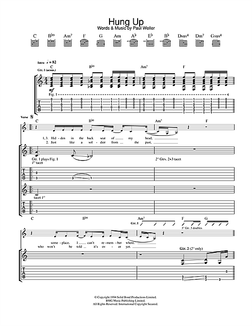 Preview Paul Weller Hung Up Rock sheet music, notes and chords for Guitar Tab, SKU: 33786 sheet music, piano notes, chords, guitar tabs, score, transpose, transcribe, how to play, guide, download, learn, tutorial, progression, song, artist, awards, billboard, mtv, vh1, tour, single, album, release