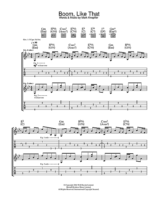 Preview Mark Knopfler Boom, Like That Country sheet music, notes and chords for Guitar Tab, SKU: 33787 sheet music, piano notes, chords, guitar tabs, score, transpose, transcribe, how to play, guide, download, learn, tutorial, progression, song, artist, awards, billboard, mtv, vh1, tour, single, album, release