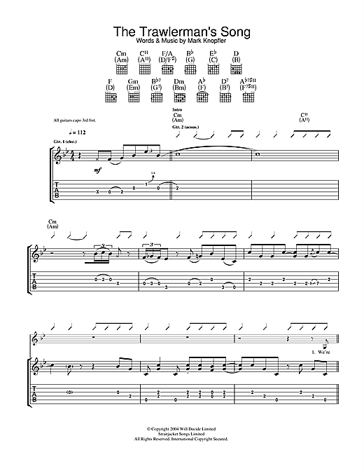 Preview Mark Knopfler The Trawlerman's Song Rock sheet music, notes and chords for Guitar Tab, SKU: 33788 sheet music, piano notes, chords, guitar tabs, score, transpose, transcribe, how to play, guide, download, learn, tutorial, progression, song, artist, awards, billboard, mtv, vh1, tour, single, album, release