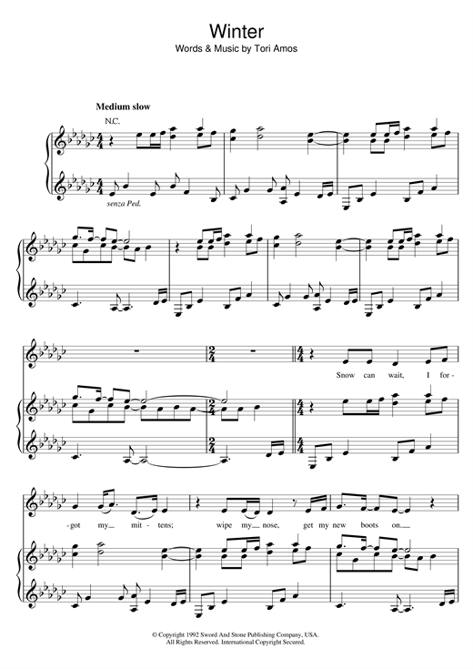 Preview Tori Amos Winter Rock sheet music, notes and chords for Piano, Vocal & Guitar, SKU: 33790 sheet music, piano notes, chords, guitar tabs, score, transpose, transcribe, how to play, guide, download, learn, tutorial, progression, song, artist, awards, billboard, mtv, vh1, tour, single, album, release