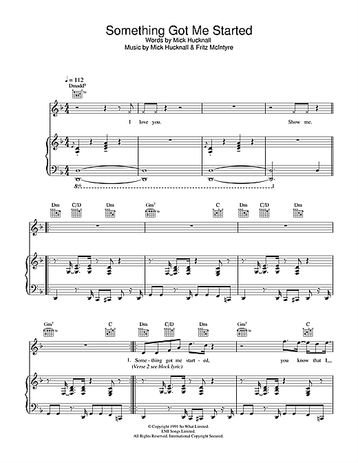 Preview Simply Red Something Got Me Started Pop sheet music, notes and chords for Piano, Vocal & Guitar, SKU: 33791 sheet music, piano notes, chords, guitar tabs, score, transpose, transcribe, how to play, guide, download, learn, tutorial, progression, song, artist, awards, billboard, mtv, vh1, tour, single, album, release