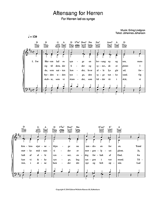 Preview Erling Lindgren Aftensang For Herren - For Herren Lad Os Singe Folk sheet music, notes and chords for Piano, Vocal & Guitar (Right-Hand Melody), SKU: 33798 sheet music, piano notes, chords, guitar tabs, score, transpose, transcribe, how to play, guide, download, learn, tutorial, progression, song, artist, awards, billboard, mtv, vh1, tour, single, album, release