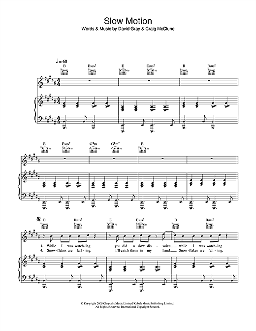 Preview David Gray Slow Motion Pop sheet music, notes and chords for Piano, Vocal & Guitar, SKU: 33812 sheet music, piano notes, chords, guitar tabs, score, transpose, transcribe, how to play, guide, download, learn, tutorial, progression, song, artist, awards, billboard, mtv, vh1, tour, single, album, release
