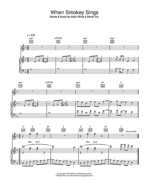 Preview ABC When Smokey Sings Pop sheet music, notes and chords for Piano, Vocal & Guitar (Right-Hand Melody), SKU: 33829 sheet music, piano notes, chords, guitar tabs, score, transpose, transcribe, how to play, guide, download, learn, tutorial, progression, song, artist, awards, billboard, mtv, vh1, tour, single, album, release