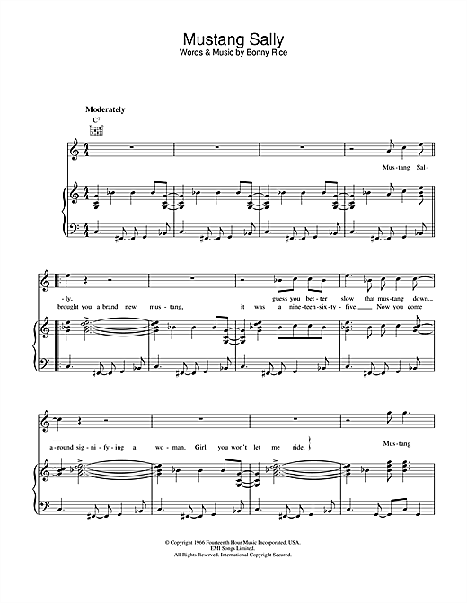 Preview The Commitments Mustang Sally Soul sheet music, notes and chords for Piano, Vocal & Guitar (Right-Hand Melody), SKU: 33834 sheet music, piano notes, chords, guitar tabs, score, transpose, transcribe, how to play, guide, download, learn, tutorial, progression, song, artist, awards, billboard, mtv, vh1, tour, single, album, release