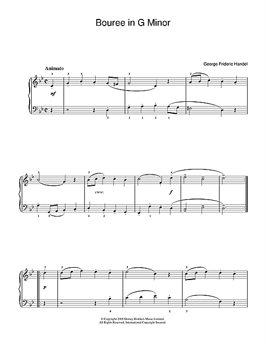 Preview George Frideric Handel Bouree In G Minor Classical sheet music, notes and chords for Piano, SKU: 33867 sheet music, piano notes, chords, guitar tabs, score, transpose, transcribe, how to play, guide, download, learn, tutorial, progression, song, artist, awards, billboard, mtv, vh1, tour, single, album, release