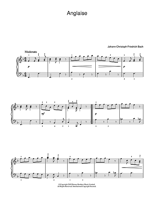 Preview Johann Christoph Friedrich Bach Anglaise Classical sheet music, notes and chords for Piano, SKU: 33868 sheet music, piano notes, chords, guitar tabs, score, transpose, transcribe, how to play, guide, download, learn, tutorial, progression, song, artist, awards, billboard, mtv, vh1, tour, single, album, release