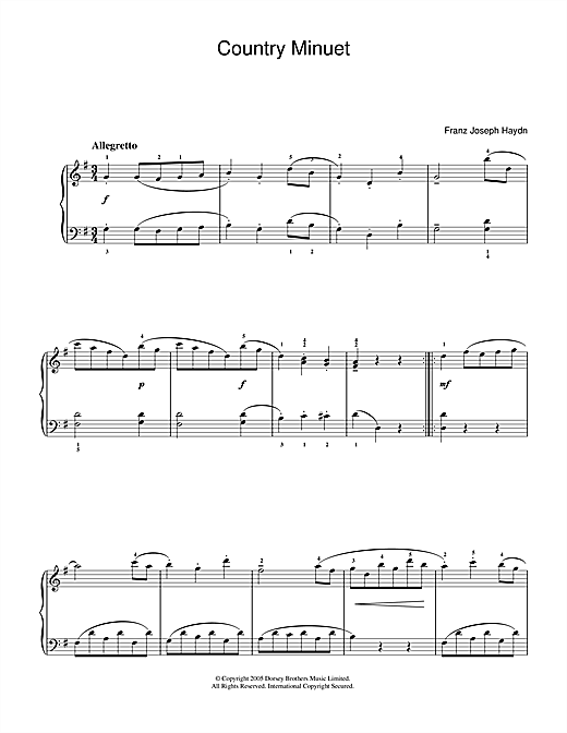 Preview Franz Joseph Haydn Country Minuet Classical sheet music, notes and chords for Piano, SKU: 33869 sheet music, piano notes, chords, guitar tabs, score, transpose, transcribe, how to play, guide, download, learn, tutorial, progression, song, artist, awards, billboard, mtv, vh1, tour, single, album, release