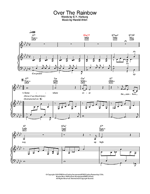 Preview Eva Cassidy Over The Rainbow Film and TV sheet music, notes and chords for Piano, Vocal & Guitar, SKU: 33875 sheet music, piano notes, chords, guitar tabs, score, transpose, transcribe, how to play, guide, download, learn, tutorial, progression, song, artist, awards, billboard, mtv, vh1, tour, single, album, release