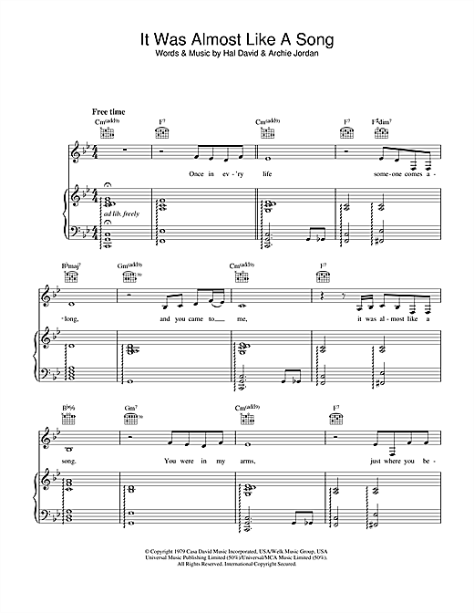 Preview Johnny Hartman It Was Almost Like A Song Film and TV sheet music, notes and chords for Piano, Vocal & Guitar, SKU: 33888 sheet music, piano notes, chords, guitar tabs, score, transpose, transcribe, how to play, guide, download, learn, tutorial, progression, song, artist, awards, billboard, mtv, vh1, tour, single, album, release