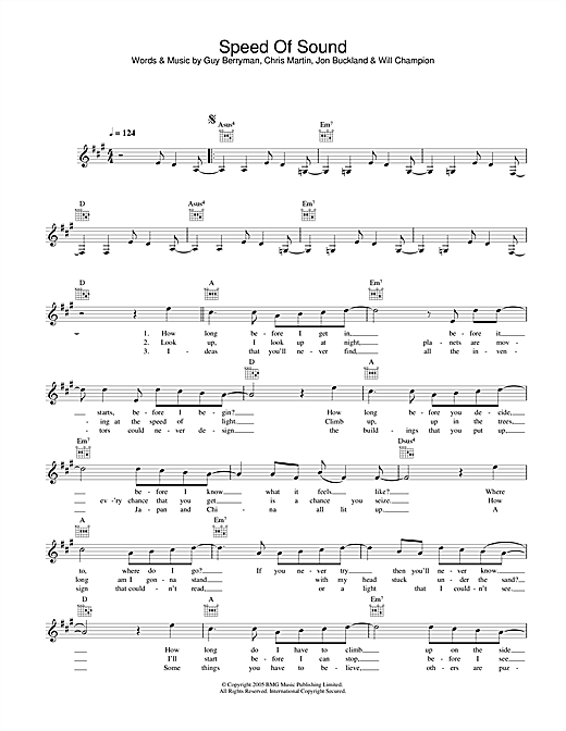 Preview Coldplay Speed Of Sound Rock sheet music, notes and chords for Melody Line, Lyrics & Chords, SKU: 33916 sheet music, piano notes, chords, guitar tabs, score, transpose, transcribe, how to play, guide, download, learn, tutorial, progression, song, artist, awards, billboard, mtv, vh1, tour, single, album, release