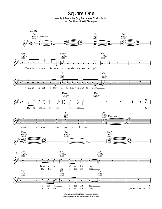 Preview Coldplay Square One Rock sheet music, notes and chords for Melody Line, Lyrics & Chords, SKU: 33921 sheet music, piano notes, chords, guitar tabs, score, transpose, transcribe, how to play, guide, download, learn, tutorial, progression, song, artist, awards, billboard, mtv, vh1, tour, single, album, release