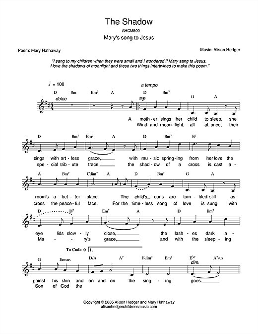 Preview Alison Hedger The Shadow Children sheet music, notes and chords for Melody Line, Lyrics & Chords, SKU: 33929 sheet music, piano notes, chords, guitar tabs, score, transpose, transcribe, how to play, guide, download, learn, tutorial, progression, song, artist, awards, billboard, mtv, vh1, tour, single, album, release