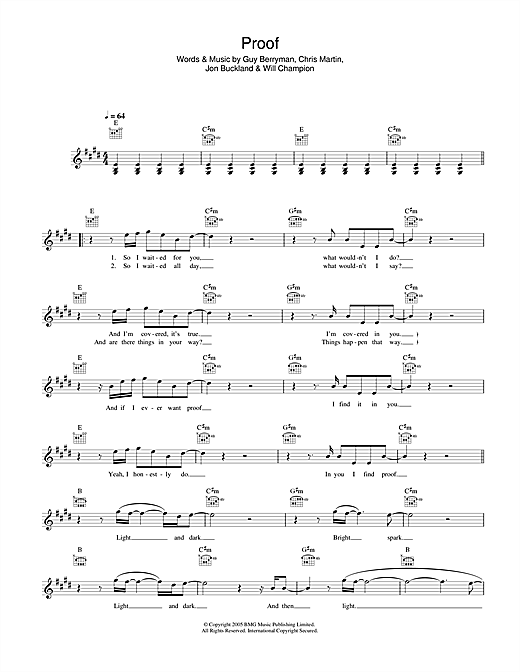 Preview Coldplay Proof Rock sheet music, notes and chords for Melody Line, Lyrics & Chords, SKU: 33931 sheet music, piano notes, chords, guitar tabs, score, transpose, transcribe, how to play, guide, download, learn, tutorial, progression, song, artist, awards, billboard, mtv, vh1, tour, single, album, release