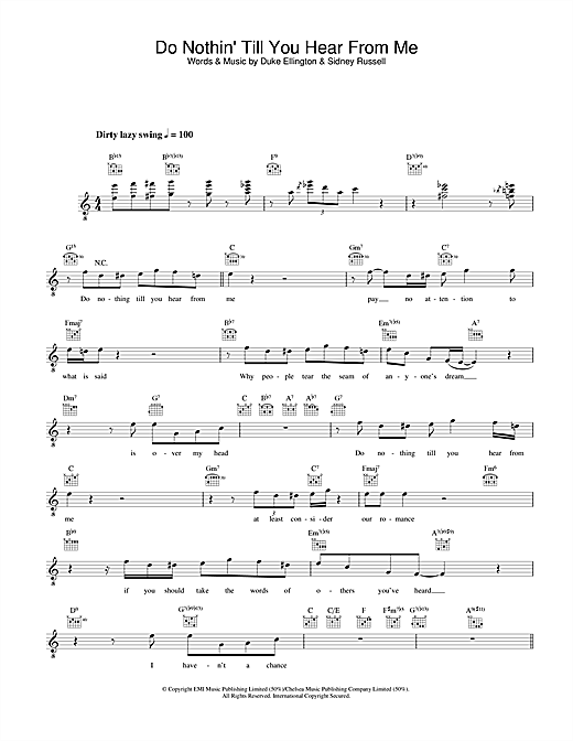 Preview Diana Krall Do Nothin' Till You Hear From Me Jazz sheet music, notes and chords for Melody Line, Lyrics & Chords, SKU: 33937 sheet music, piano notes, chords, guitar tabs, score, transpose, transcribe, how to play, guide, download, learn, tutorial, progression, song, artist, awards, billboard, mtv, vh1, tour, single, album, release