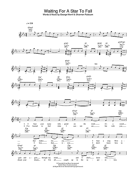 Preview Boy Meets Girl Waiting For A Star To Fall Pop sheet music, notes and chords for Melody Line, Lyrics & Chords, SKU: 33941 sheet music, piano notes, chords, guitar tabs, score, transpose, transcribe, how to play, guide, download, learn, tutorial, progression, song, artist, awards, billboard, mtv, vh1, tour, single, album, release