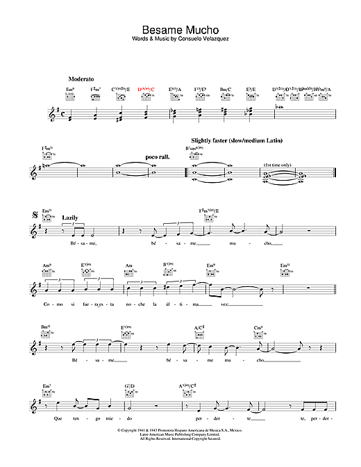 Preview Diana Krall Besame Mucho Jazz sheet music, notes and chords for Melody Line, Lyrics & Chords, SKU: 33946 sheet music, piano notes, chords, guitar tabs, score, transpose, transcribe, how to play, guide, download, learn, tutorial, progression, song, artist, awards, billboard, mtv, vh1, tour, single, album, release