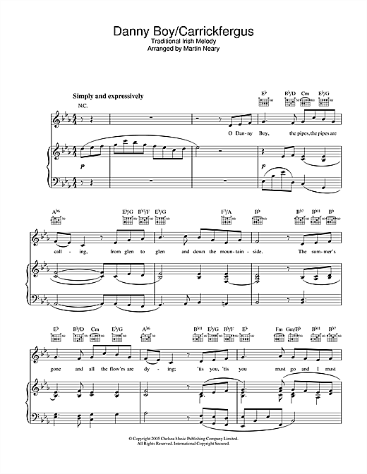 Preview The Choirboys Danny Boy/Carrickfergus Folk sheet music, notes and chords for Piano, Vocal & Guitar, SKU: 33952 sheet music, piano notes, chords, guitar tabs, score, transpose, transcribe, how to play, guide, download, learn, tutorial, progression, song, artist, awards, billboard, mtv, vh1, tour, single, album, release