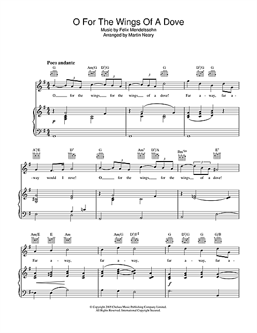 Preview The Choirboys O For The Wings Of A Dove Classical sheet music, notes and chords for Piano, Vocal & Guitar, SKU: 33955 sheet music, piano notes, chords, guitar tabs, score, transpose, transcribe, how to play, guide, download, learn, tutorial, progression, song, artist, awards, billboard, mtv, vh1, tour, single, album, release