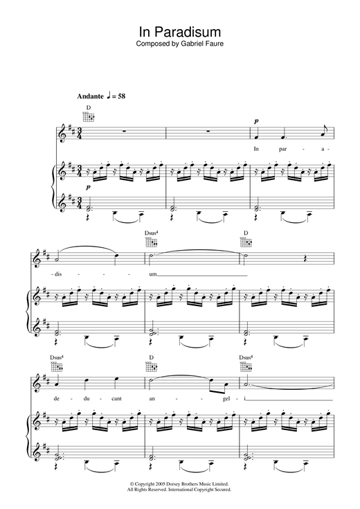 Preview The Choirboys In Paradisum (from Requiem) Classical sheet music, notes and chords for Piano, Vocal & Guitar, SKU: 33962 sheet music, piano notes, chords, guitar tabs, score, transpose, transcribe, how to play, guide, download, learn, tutorial, progression, song, artist, awards, billboard, mtv, vh1, tour, single, album, release