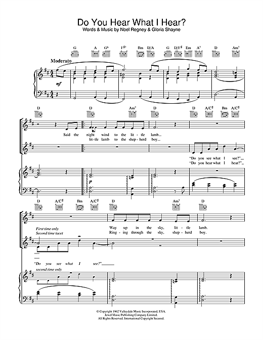 Preview The Choirboys Do You Hear What I Hear? Pop sheet music, notes and chords for Piano, Vocal & Guitar, SKU: 33964 sheet music, piano notes, chords, guitar tabs, score, transpose, transcribe, how to play, guide, download, learn, tutorial, progression, song, artist, awards, billboard, mtv, vh1, tour, single, album, release