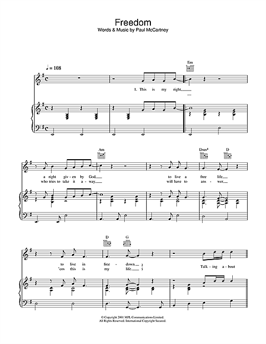 Preview Paul McCartney Freedom Rock sheet music, notes and chords for Piano, Vocal & Guitar (Right-Hand Melody), SKU: 33979 sheet music, piano notes, chords, guitar tabs, score, transpose, transcribe, how to play, guide, download, learn, tutorial, progression, song, artist, awards, billboard, mtv, vh1, tour, single, album, release