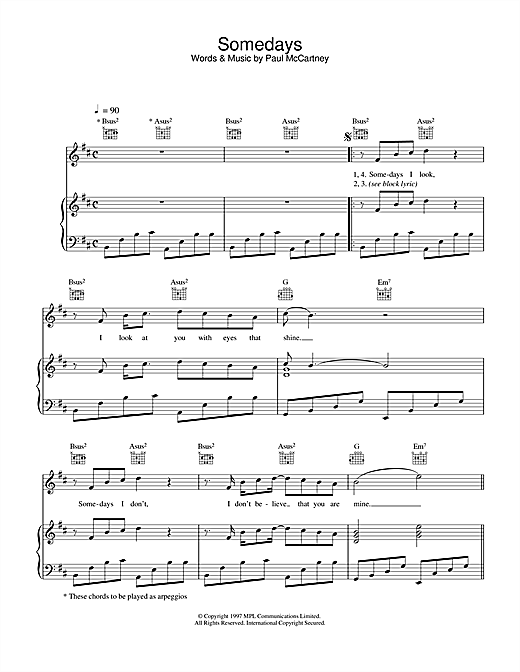 Preview Paul McCartney Somedays Rock sheet music, notes and chords for Piano, Vocal & Guitar (Right-Hand Melody), SKU: 33983 sheet music, piano notes, chords, guitar tabs, score, transpose, transcribe, how to play, guide, download, learn, tutorial, progression, song, artist, awards, billboard, mtv, vh1, tour, single, album, release