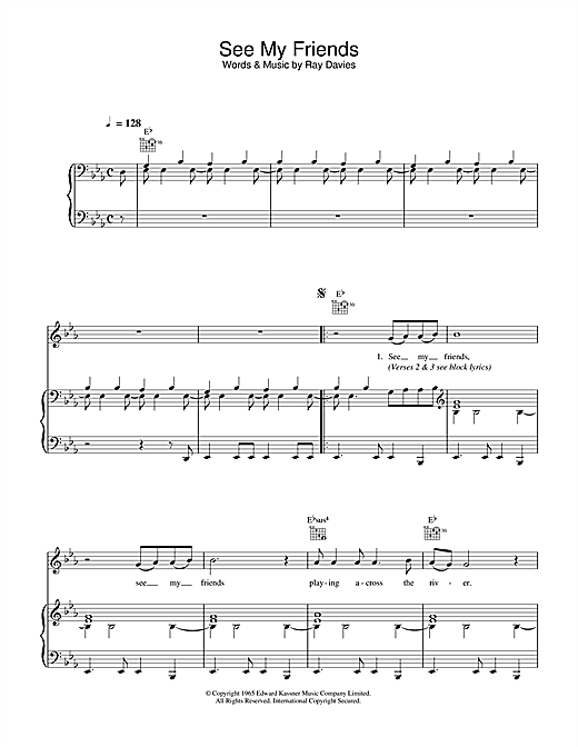 Preview The Kinks See My Friends Pop sheet music, notes and chords for Piano, Vocal & Guitar, SKU: 33997 sheet music, piano notes, chords, guitar tabs, score, transpose, transcribe, how to play, guide, download, learn, tutorial, progression, song, artist, awards, billboard, mtv, vh1, tour, single, album, release
