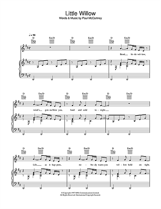Preview Paul McCartney Little Willow Rock sheet music, notes and chords for Piano, Vocal & Guitar (Right-Hand Melody), SKU: 34013 sheet music, piano notes, chords, guitar tabs, score, transpose, transcribe, how to play, guide, download, learn, tutorial, progression, song, artist, awards, billboard, mtv, vh1, tour, single, album, release
