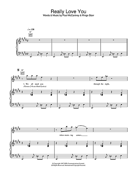 Preview Paul McCartney Really Love You Rock sheet music, notes and chords for Piano, Vocal & Guitar, SKU: 34015 sheet music, piano notes, chords, guitar tabs, score, transpose, transcribe, how to play, guide, download, learn, tutorial, progression, song, artist, awards, billboard, mtv, vh1, tour, single, album, release