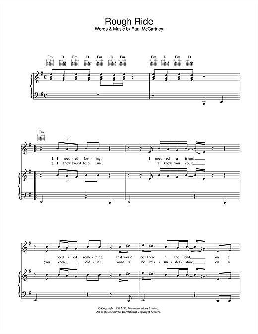 Preview Paul McCartney Rough Ride Rock sheet music, notes and chords for Piano, Vocal & Guitar (Right-Hand Melody), SKU: 34016 sheet music, piano notes, chords, guitar tabs, score, transpose, transcribe, how to play, guide, download, learn, tutorial, progression, song, artist, awards, billboard, mtv, vh1, tour, single, album, release