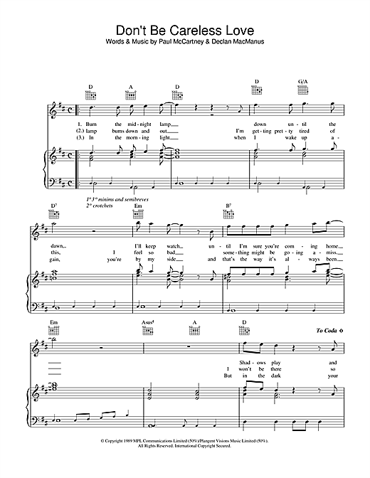 Preview Paul McCartney Don't Be Careless Love Rock sheet music, notes and chords for Piano, Vocal & Guitar (Right-Hand Melody), SKU: 34030 sheet music, piano notes, chords, guitar tabs, score, transpose, transcribe, how to play, guide, download, learn, tutorial, progression, song, artist, awards, billboard, mtv, vh1, tour, single, album, release