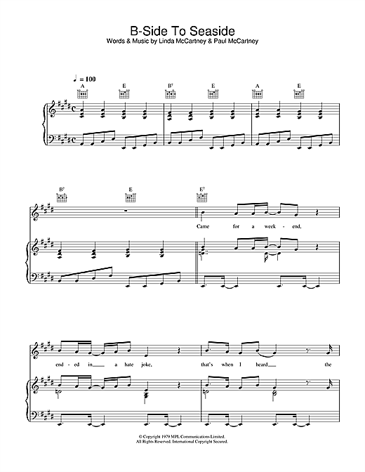 Preview Linda McCartney B-Side To Seaside Rock sheet music, notes and chords for Piano, Vocal & Guitar (Right-Hand Melody), SKU: 34033 sheet music, piano notes, chords, guitar tabs, score, transpose, transcribe, how to play, guide, download, learn, tutorial, progression, song, artist, awards, billboard, mtv, vh1, tour, single, album, release