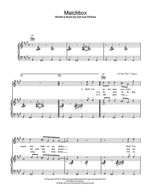 Preview Paul McCartney Matchbox Pop sheet music, notes and chords for Piano, Vocal & Guitar (Right-Hand Melody), SKU: 34047 sheet music, piano notes, chords, guitar tabs, score, transpose, transcribe, how to play, guide, download, learn, tutorial, progression, song, artist, awards, billboard, mtv, vh1, tour, single, album, release