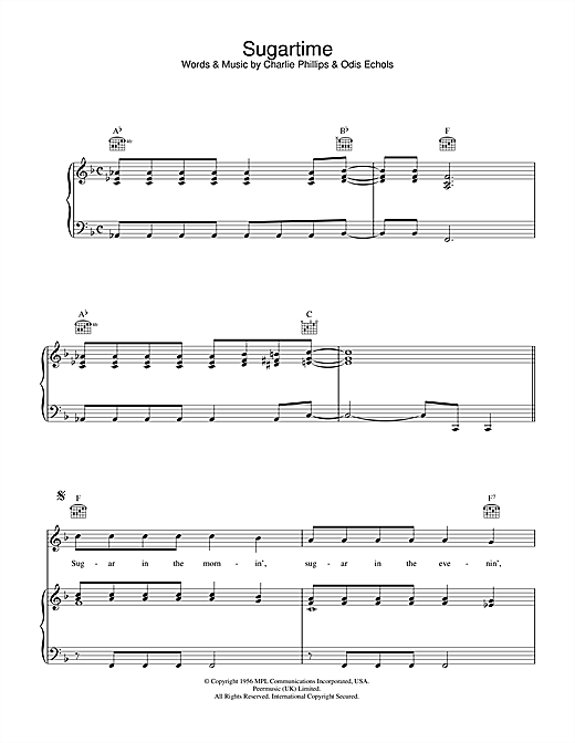 Preview Linda McCartney Sugartime Rock sheet music, notes and chords for Piano, Vocal & Guitar (Right-Hand Melody), SKU: 34048 sheet music, piano notes, chords, guitar tabs, score, transpose, transcribe, how to play, guide, download, learn, tutorial, progression, song, artist, awards, billboard, mtv, vh1, tour, single, album, release
