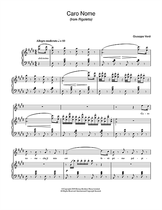Preview Giuseppe Verdi Caro Nome (from Rigoletto) Classical sheet music, notes and chords for Piano & Vocal, SKU: 34062 sheet music, piano notes, chords, guitar tabs, score, transpose, transcribe, how to play, guide, download, learn, tutorial, progression, song, artist, awards, billboard, mtv, vh1, tour, single, album, release