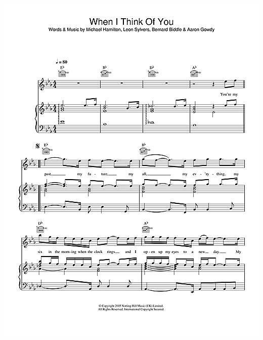 Preview Lee Ryan When I Think Of You Pop sheet music, notes and chords for Piano, Vocal & Guitar (Right-Hand Melody), SKU: 34065 sheet music, piano notes, chords, guitar tabs, score, transpose, transcribe, how to play, guide, download, learn, tutorial, progression, song, artist, awards, billboard, mtv, vh1, tour, single, album, release